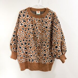 FARM Rio Leopard Boho Animal Print Sweater Cozy Pullover S